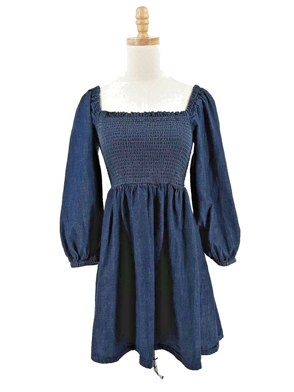J Crew Smocked Puff Sleeve Denim Dress Small Cottage Peasant Coastal Cowgirl